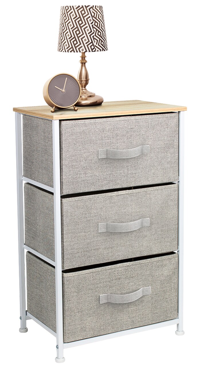 Sorbus Dresser with 3 Drawers - Bedside Furniture & Accent End Table Chest for Home, Bedroom Accessories, Office, College Dorm, Steel Frame, Wood Top, Fabric Drawers